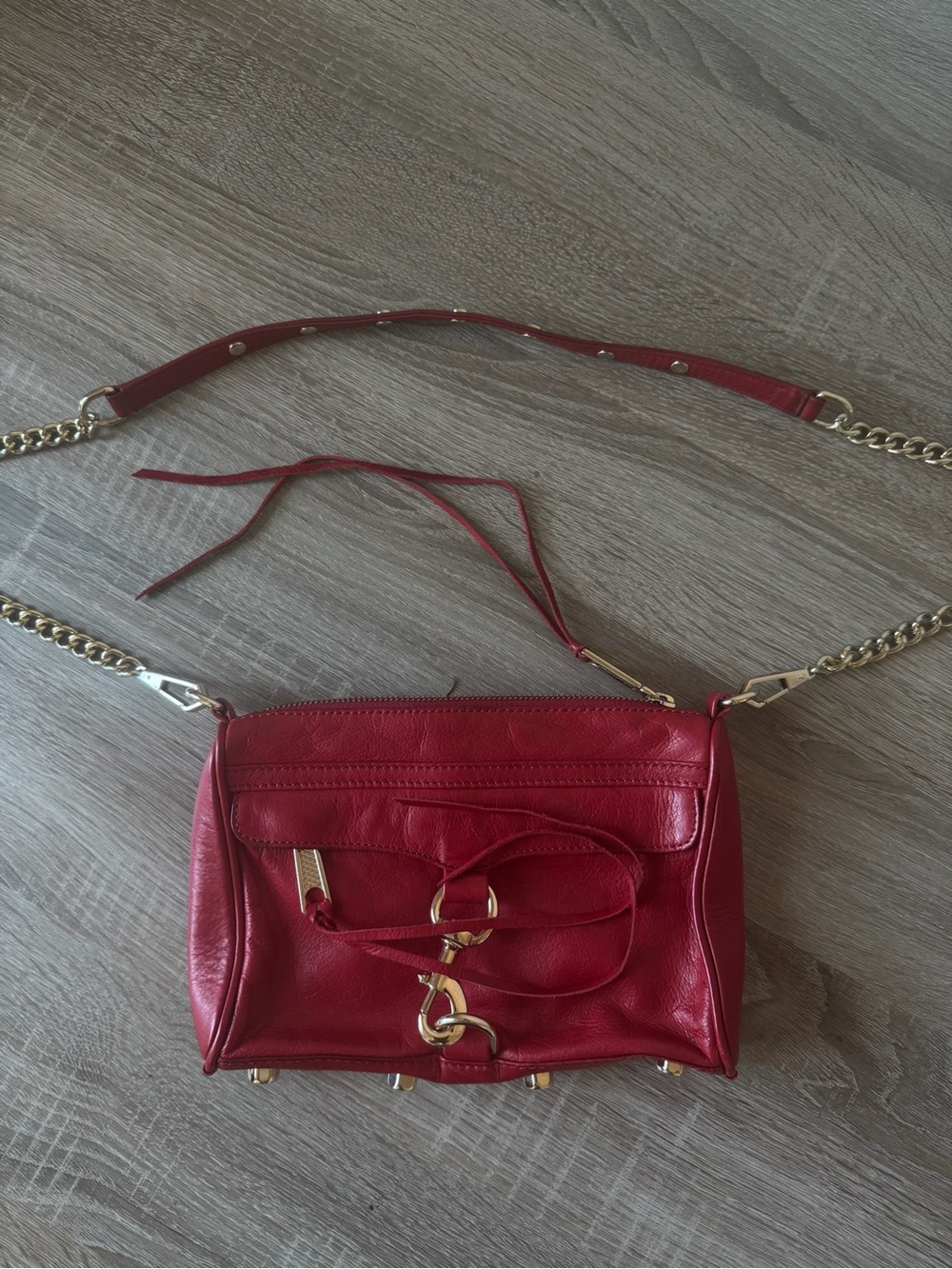 Rebecca Minkoff Red Leather Crossbody Bag Gold Chain